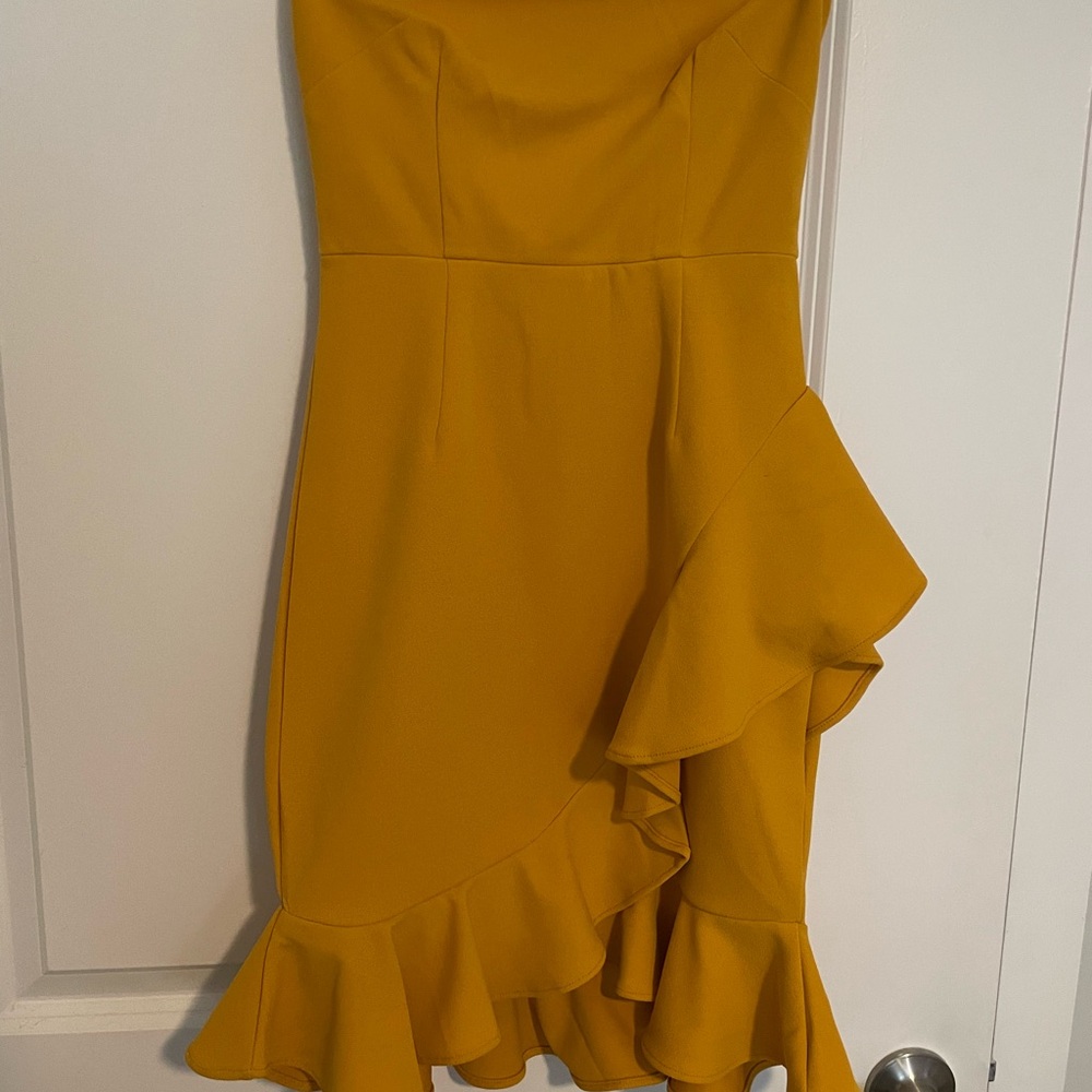 Yellow Strapless Ruffle Dress